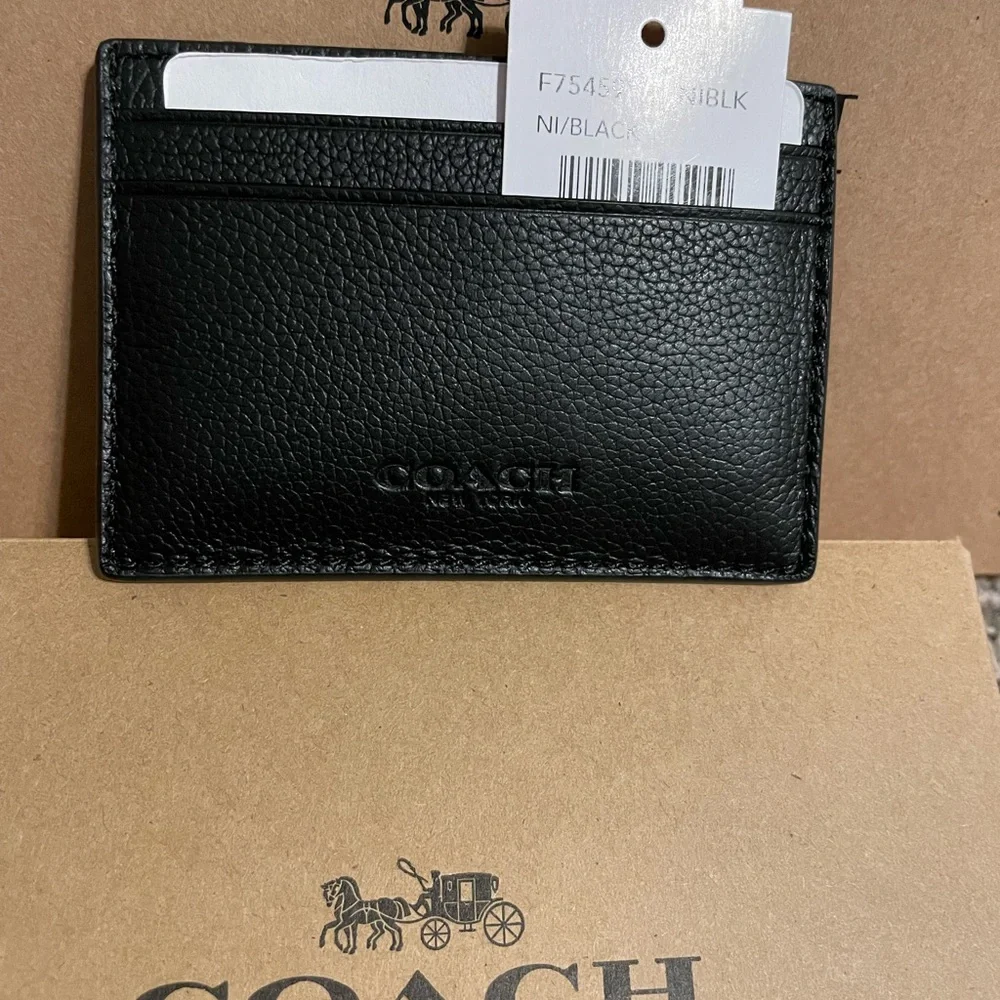 Black pebble leather money clip/ 2 slot credit card wallet